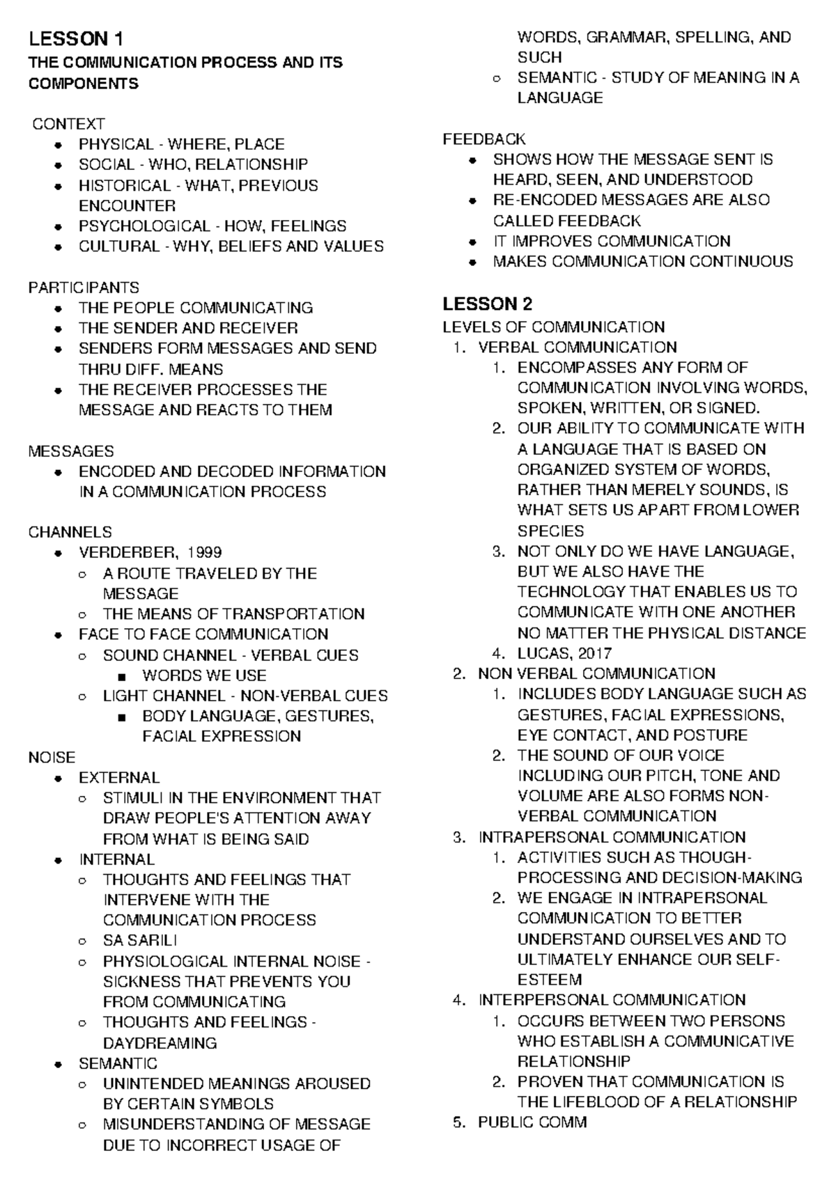 Lesson 1 - LESSON 1 THE COMMUNICATION PROCESS AND ITS COMPONENTS ...