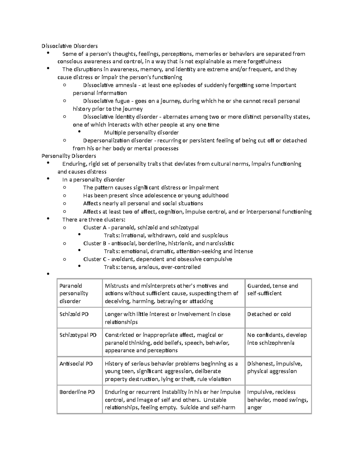 Chapter 4 Notes - Dissociative Disorders Some of a person's thoughts ...