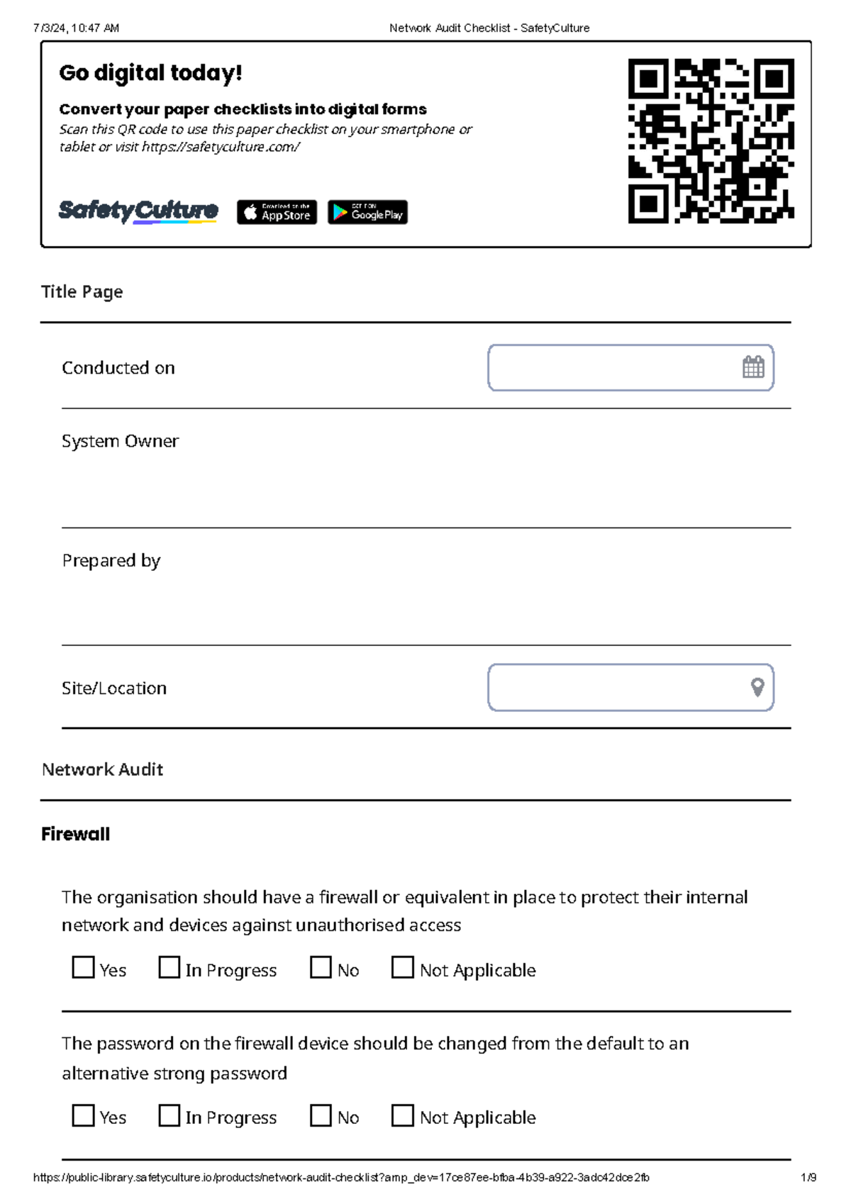 Network Audit Checklist safety culture - to improve security in ...