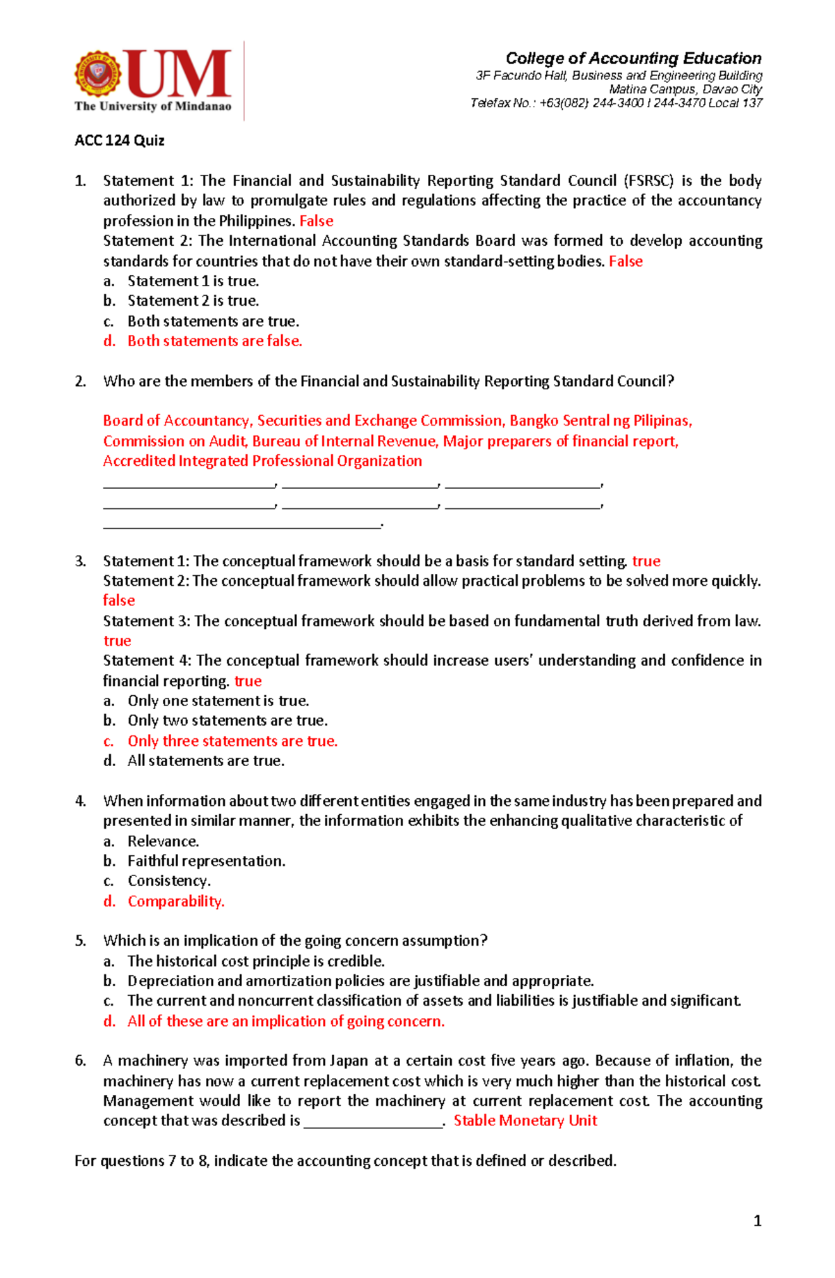 Quiz - Conceptual Framework 1 - 3F Facundo Hall, Business and ...