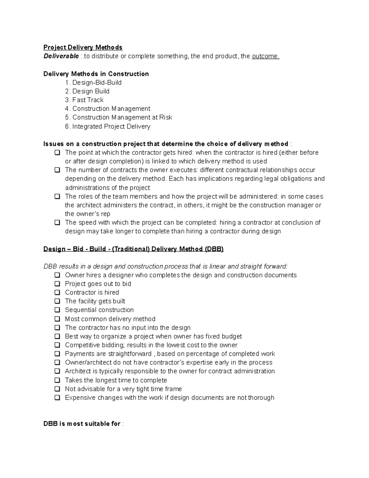 Project Delivery Methods - Project Delivery Methods Deliverable : to ...