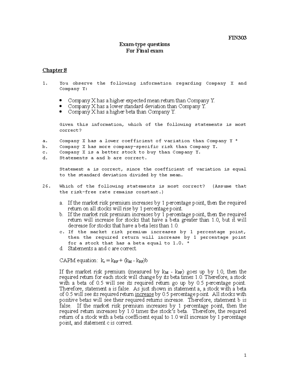 FIN303 Exam Practice 3 - FIN Exam-type Questions For Final Exam Chapter ...