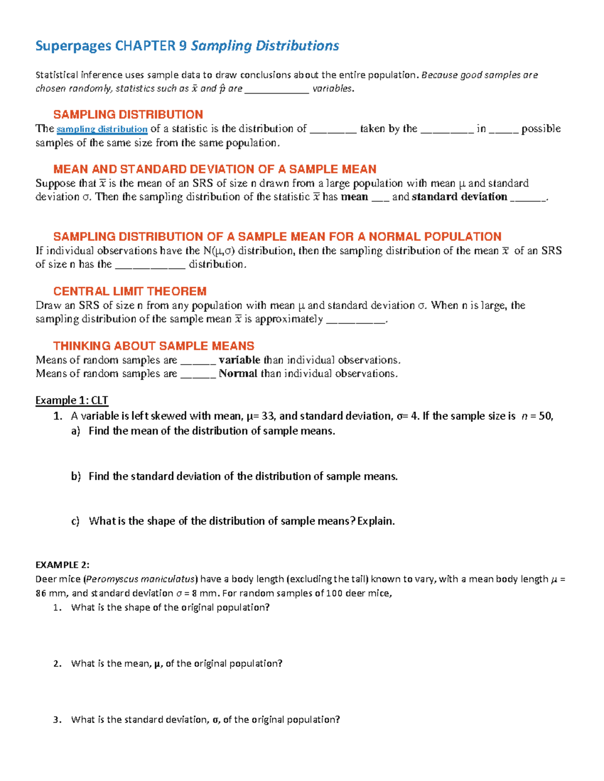 Chapter 9 Superpages - Superpages CHAPTER 9 Sampling Distributions ...