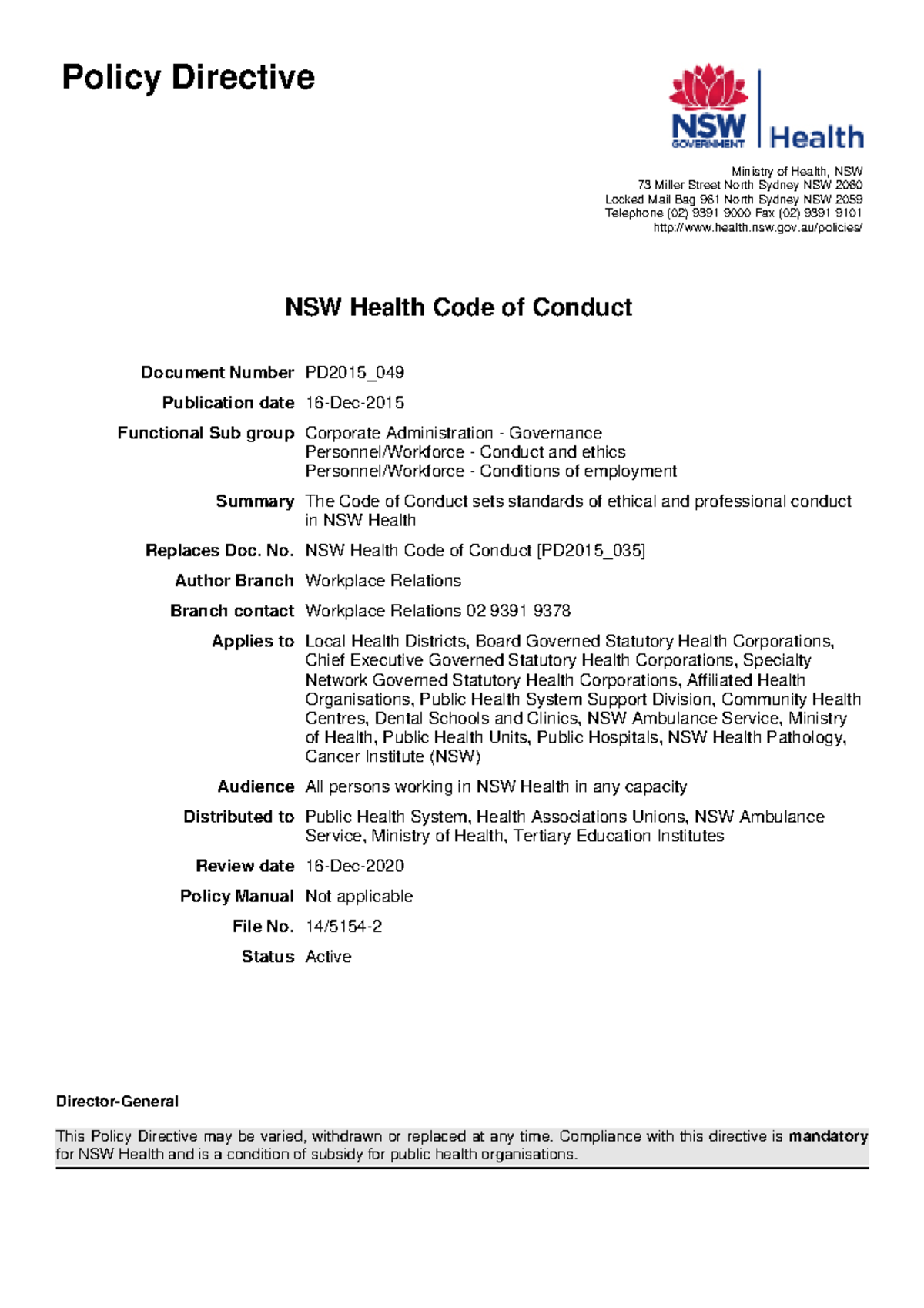 nsw-health-code-of-conduct-used-in-cultural-liaison-assignment-policy