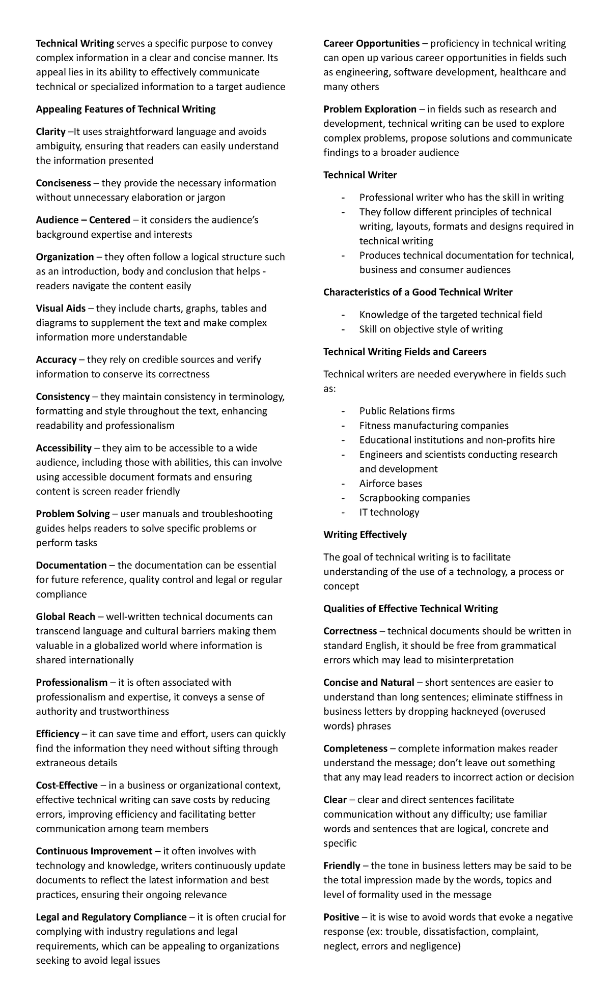 Ma'am Marian - Notes - Technical Writing serves a specific purpose to ...