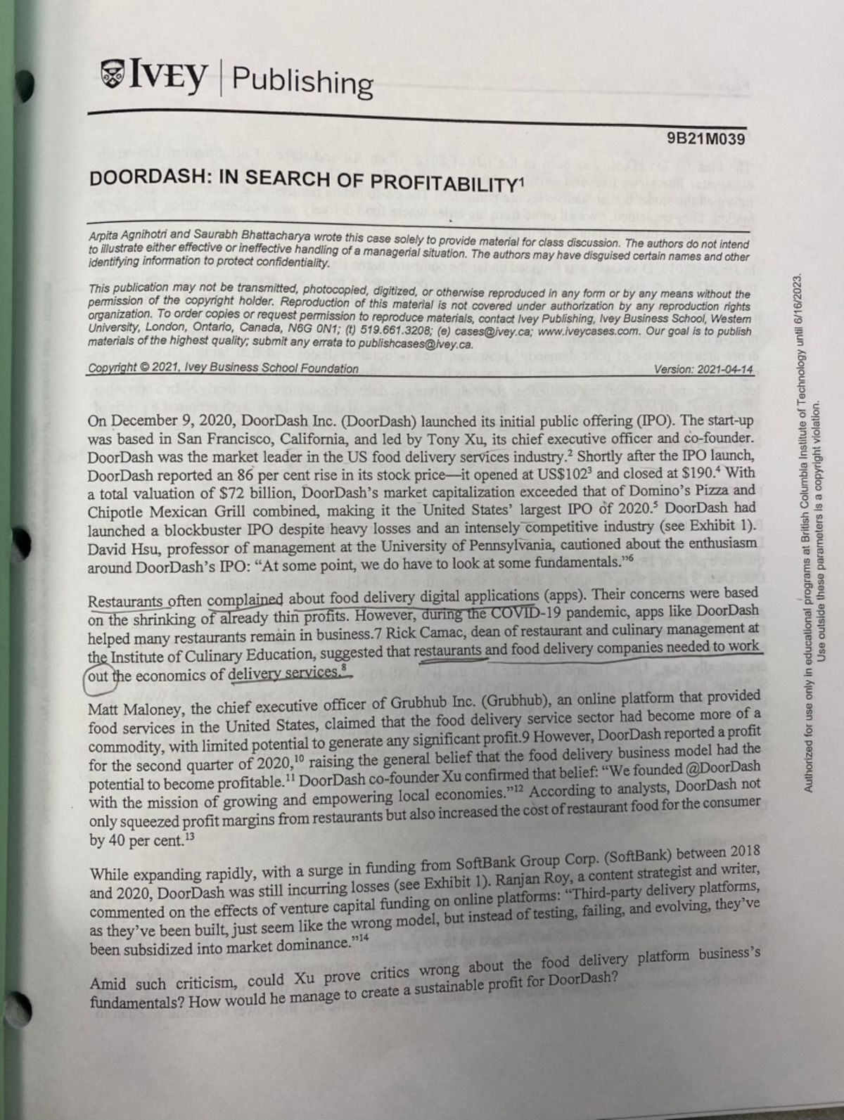 Doordash Casestudy - BUSA 4980 - Studocu
