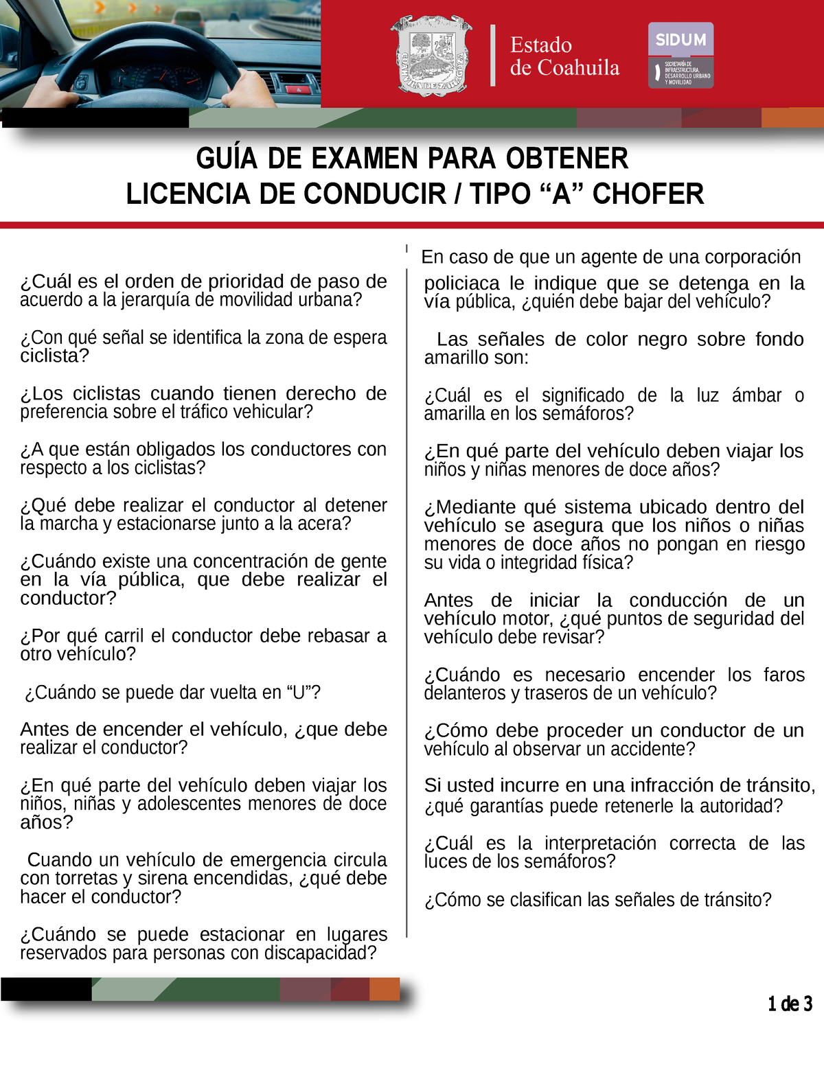 Tipo Licencias A - GUÍA DE EXAMEN PARA OBTENER LICENCIA DE CONDUCIR ...