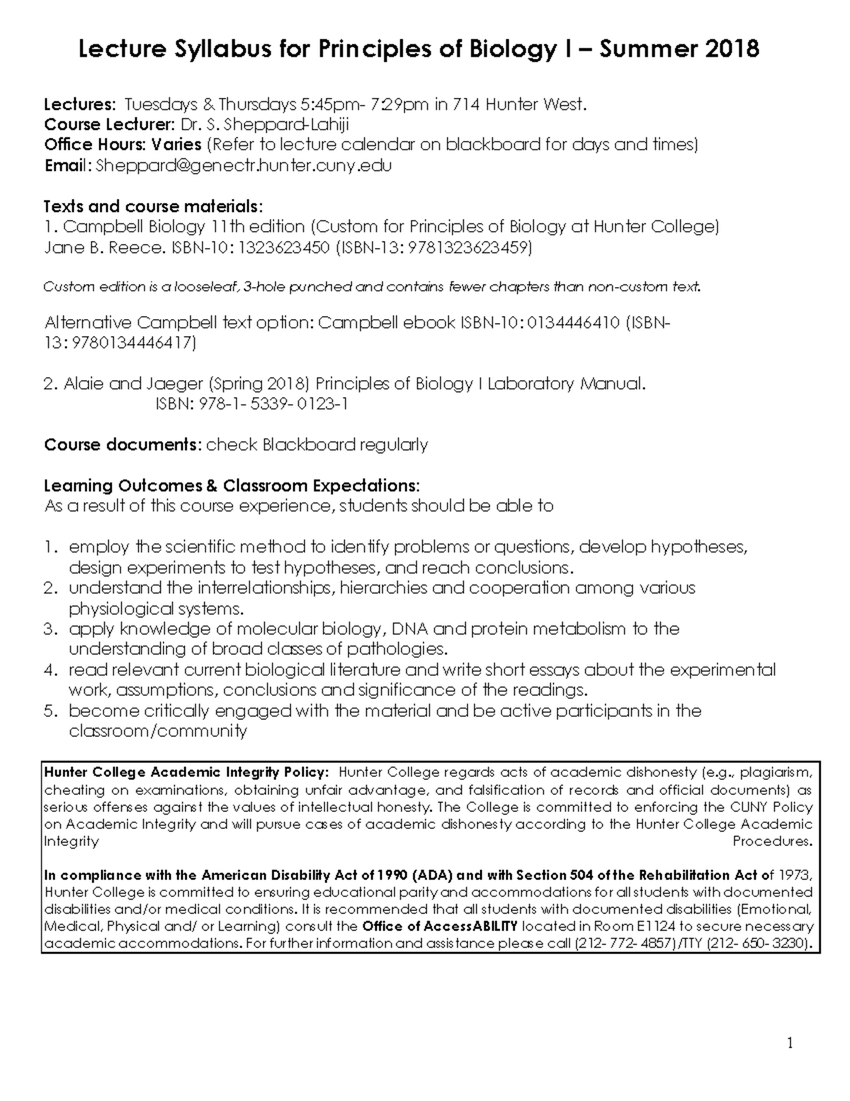 BIO100 Summer 2018 Lecture Syllabus Update(1) - Lecture Syllabus For ...