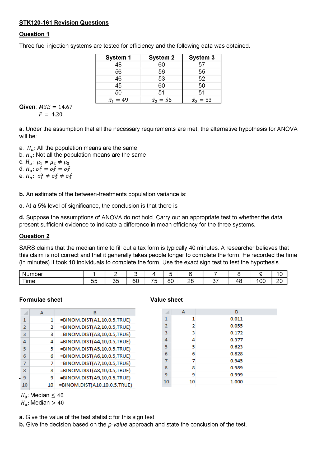 Revision Questions For Exam - Statistics - STK120-161 Revision ...