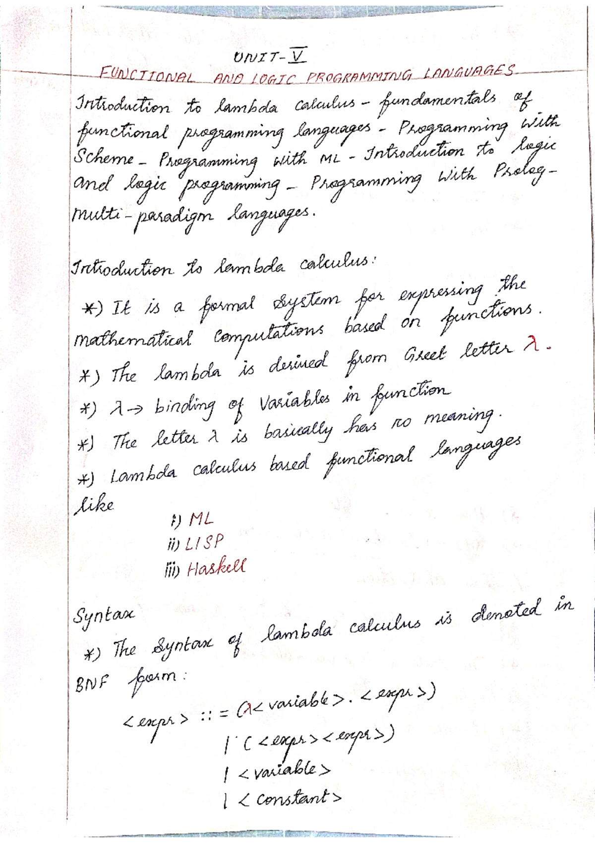 Unit 5 - Principal of programming language - V FUNCTIONAL AND LOGIC ...