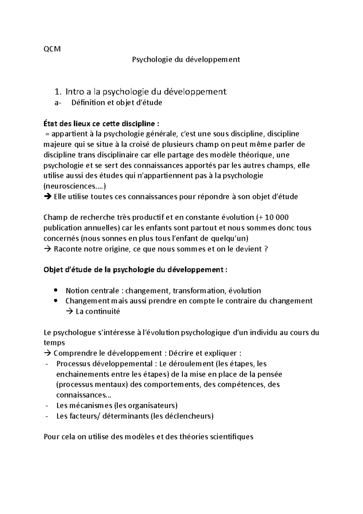 CM1 développement - QCM Psychologie du développement 1. Intro a la ...