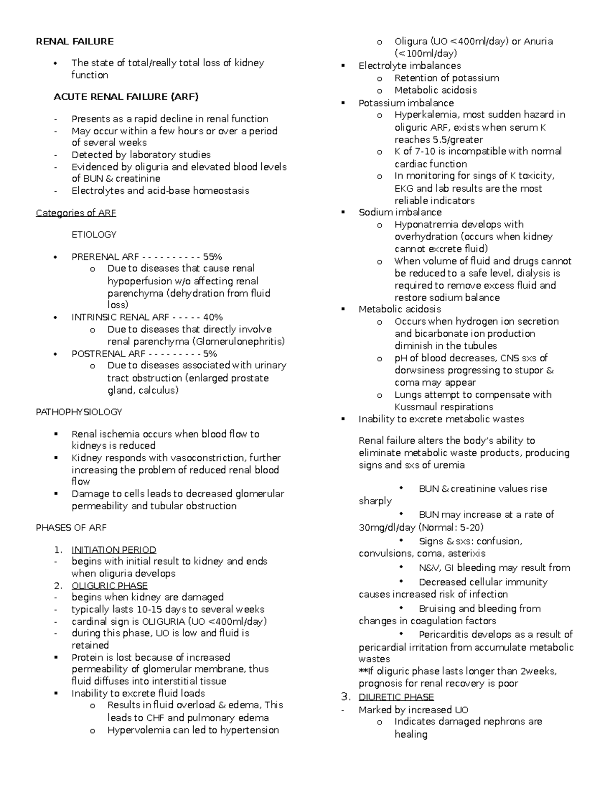 RENAL FAILURE NOTES - RENAL FAILURE The state of total/really total ...