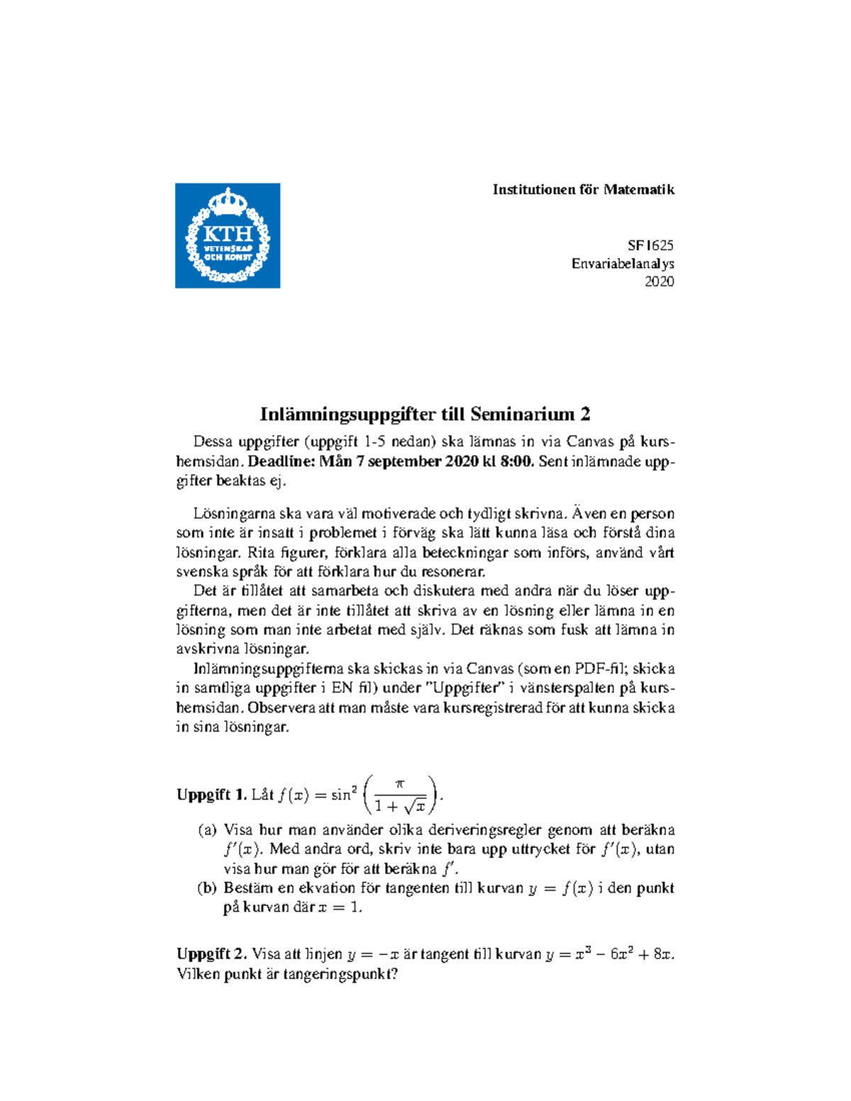 Seminarium 2 - Modul 2 - Institutionen For Matematik ̈ SF ...