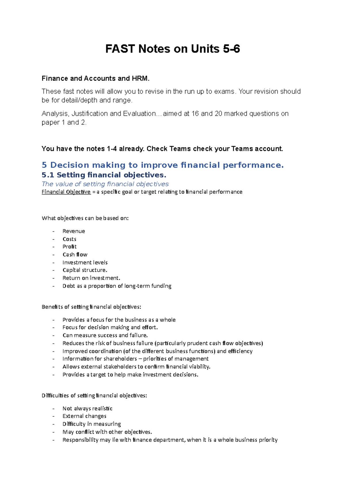 FAST Notes on Units 5 and 6 AQA Business - FAST Notes on Units 5 ...