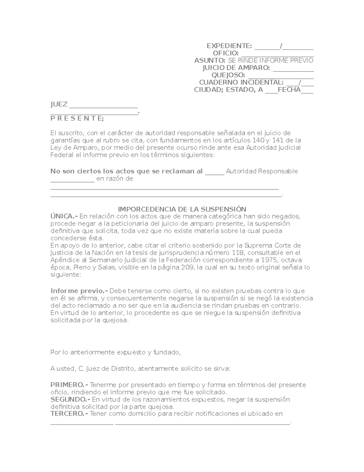 Informe Previo Formato Ejemplo 1 - EXPEDIENTE: /__ OFICIO ...