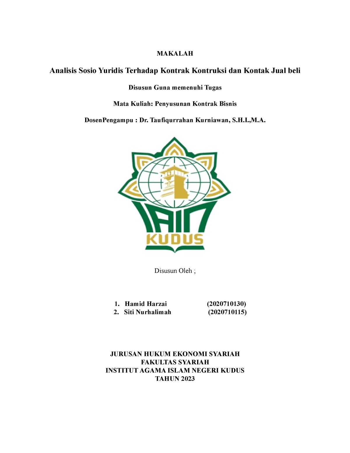 Makalah Kelompok 8 - MAKALAH Analisis Sosio Yuridis Terhadap Kontrak ...