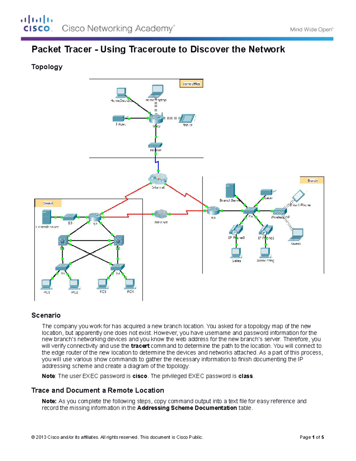 4.1.1.8 Packet Tracer - Using Traceroute To Discover The Network ...