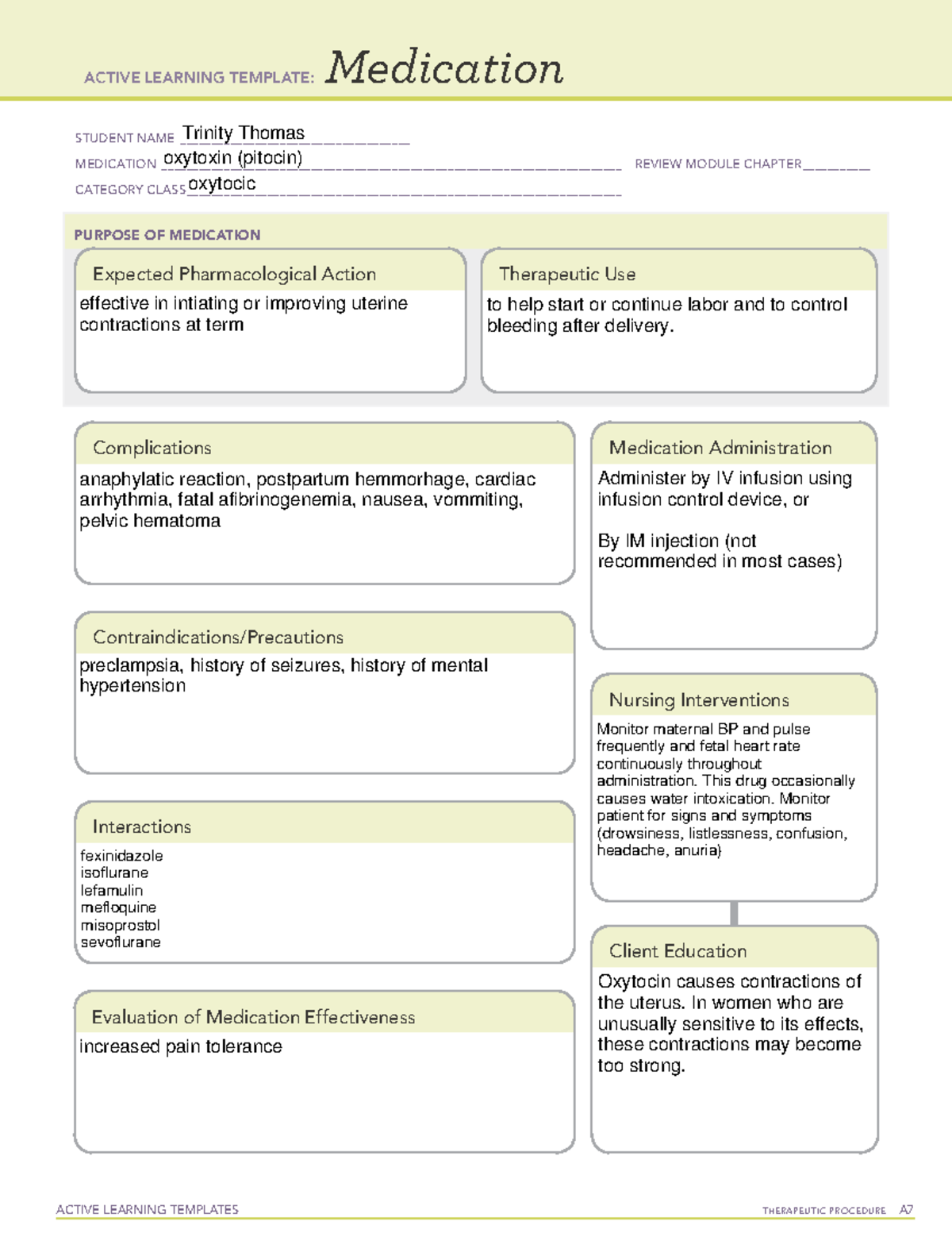 Oxytocin - ACTIVE LEARNING TEMPLATES TherapeuTic procedure A Medication ...