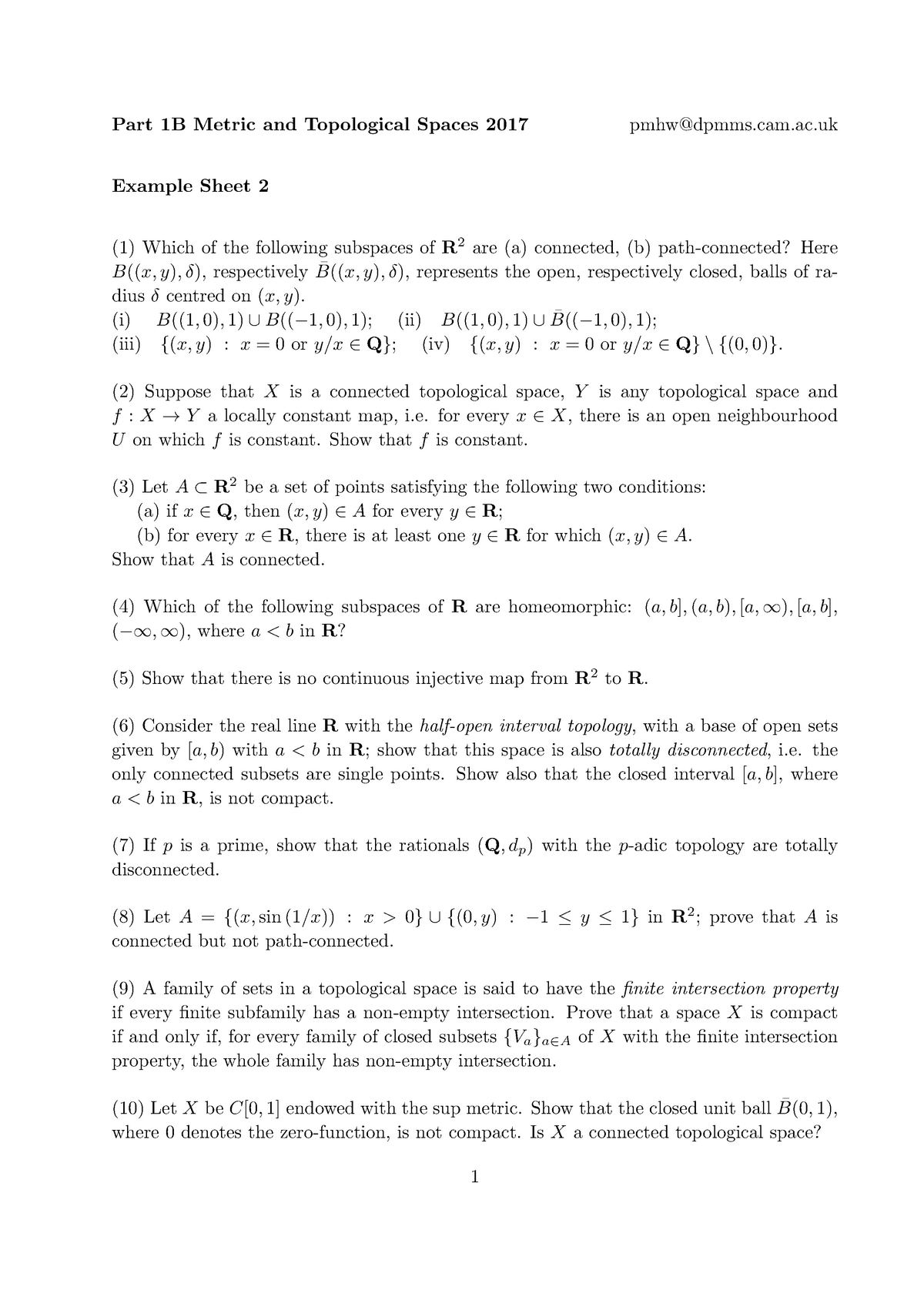 Metric And Topological Spaces 17 18 Example Sheet 2 Studocu