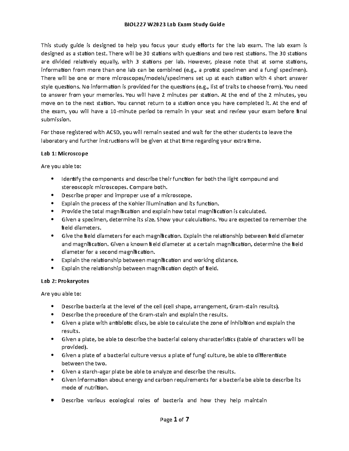 Final Lab Exam Study Guide W2023 - This study guide is designed to help ...