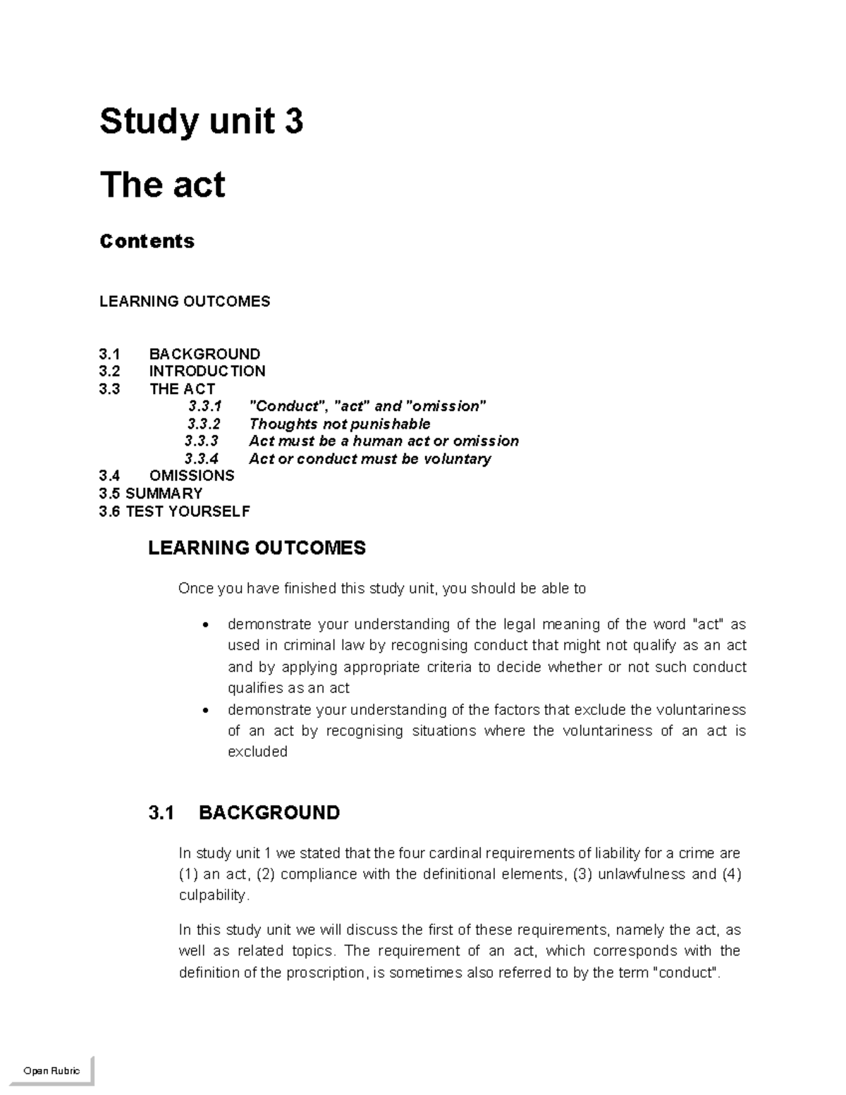 CRW1501 Study Guide Study UNIT 3 - Study unit 3 The act Contents ...