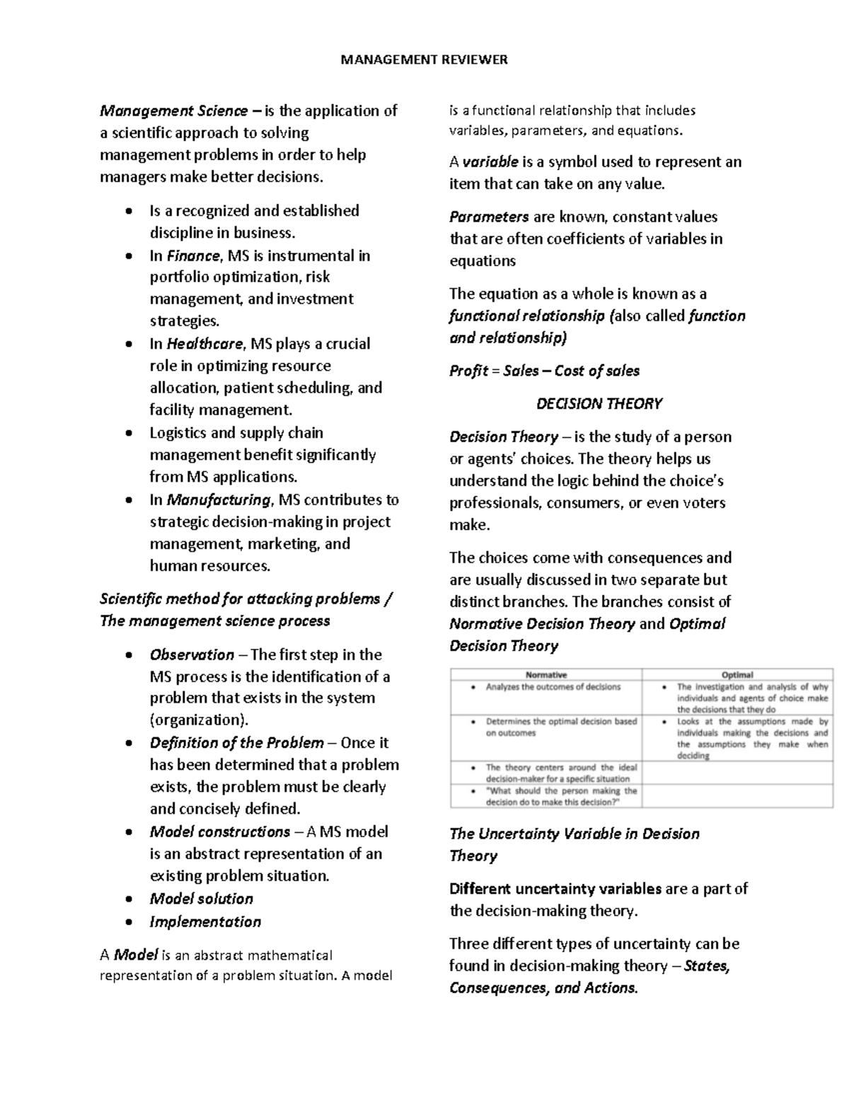 MS- Reviewer - Management Science – is the application of a scientific ...