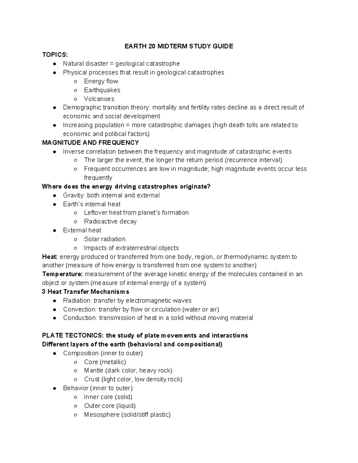 REAL Earth 20 Midterm Study Guide - EARTH 20 MIDTERM STUDY GUIDE TOPICS ...