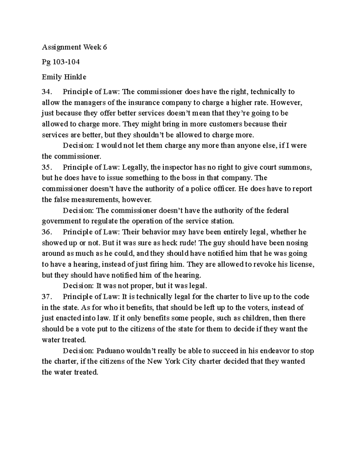 Assignment Week 6 - The Title says it all. - Assignment Week 6 Pg 103 ...