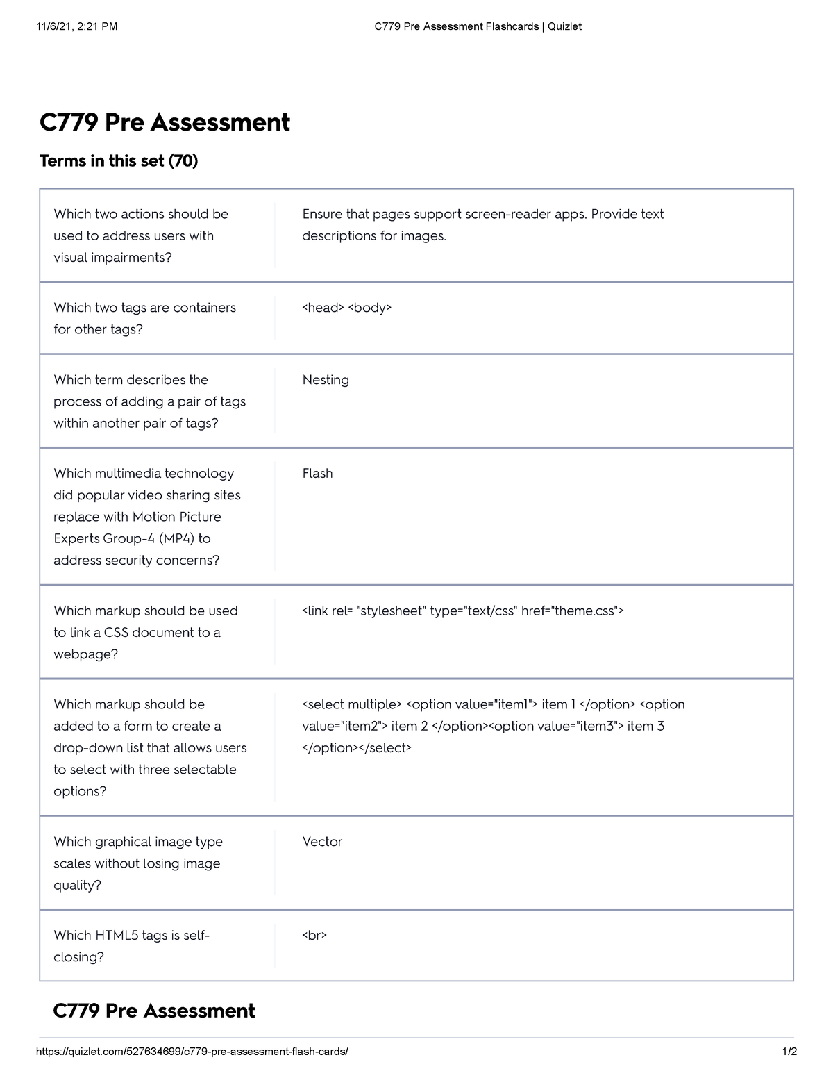 C779 Pre Assessment Flashcards Quizlet - 11/6/21, 2:21 PM C779 Pre ...