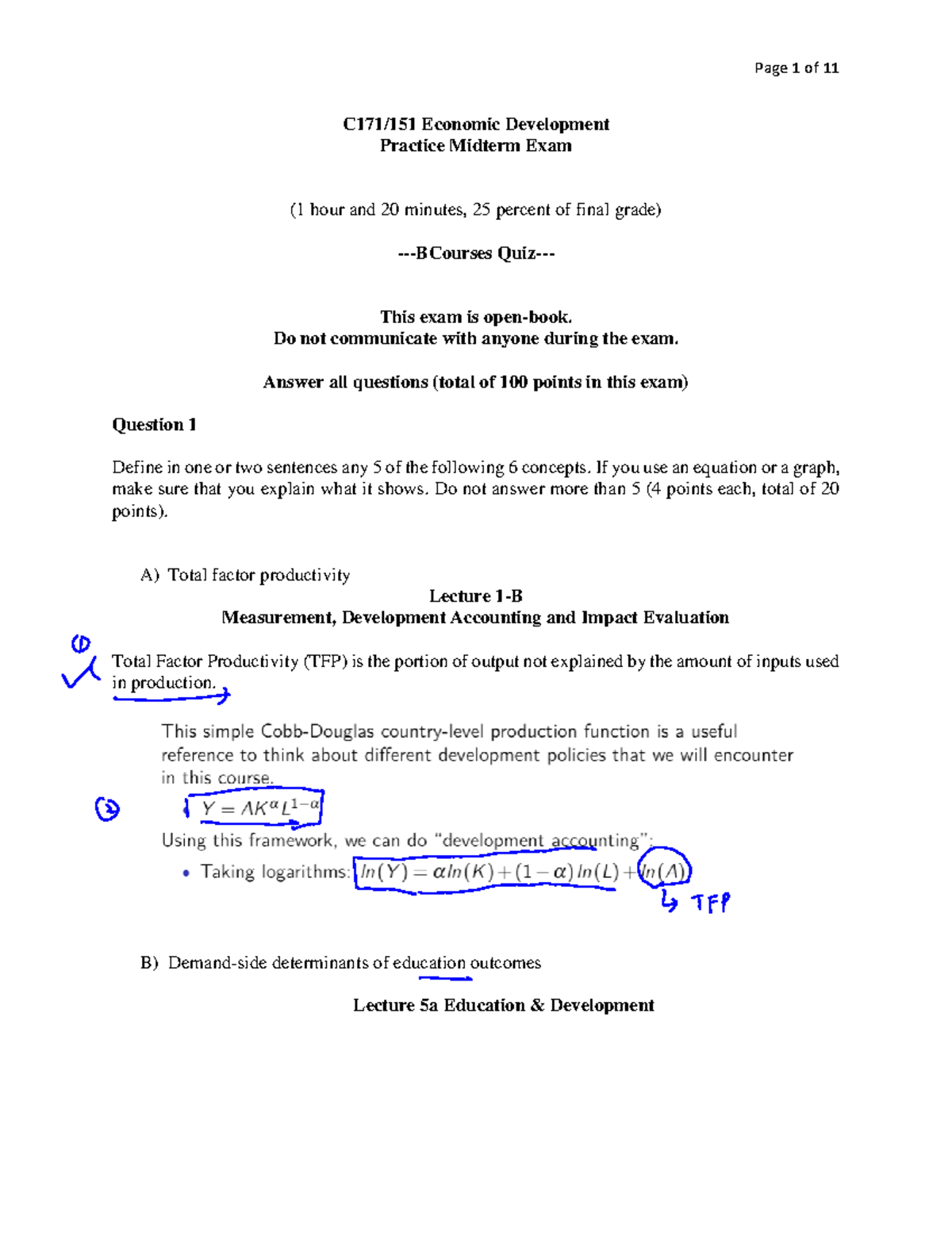 Practice Midterm Solutions - ECON C171 - UCB - Studocu