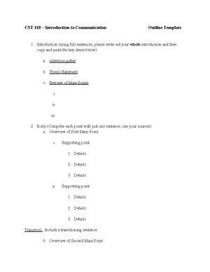 CST 110 - Persuasive Outline Template - CST 110 – Introduction to ...