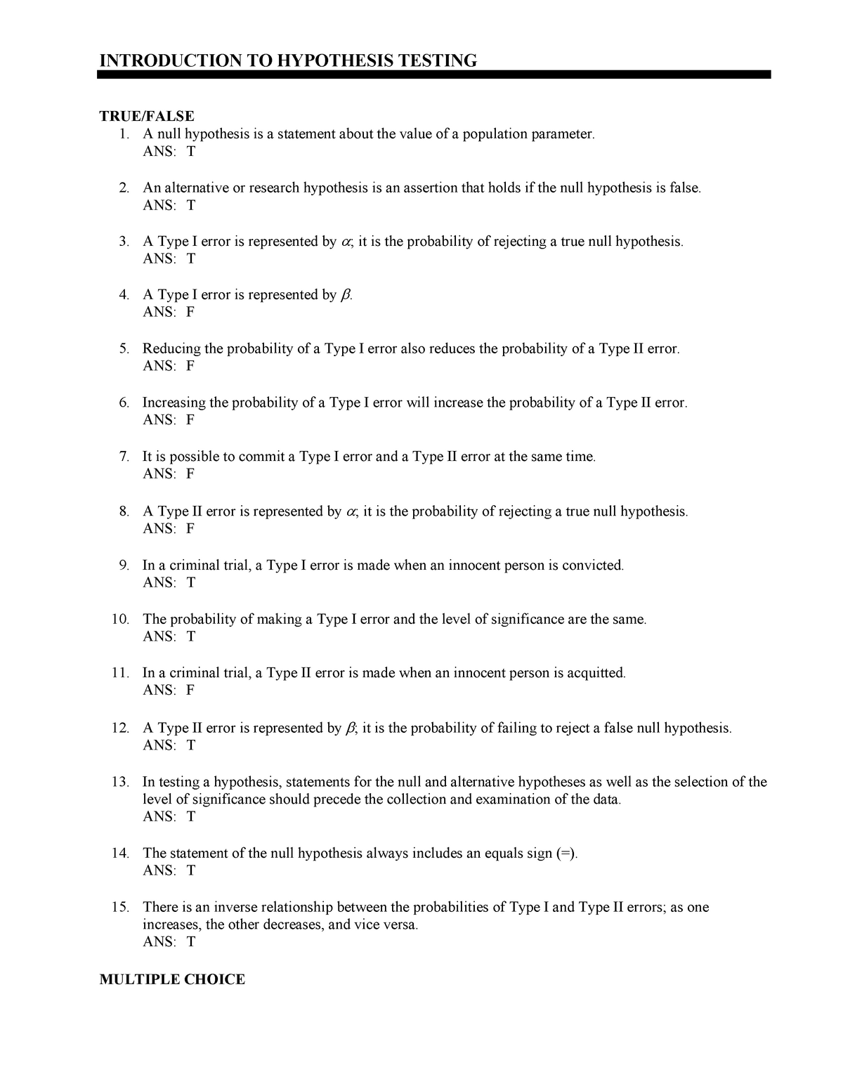 hypothesis testing past paper questions