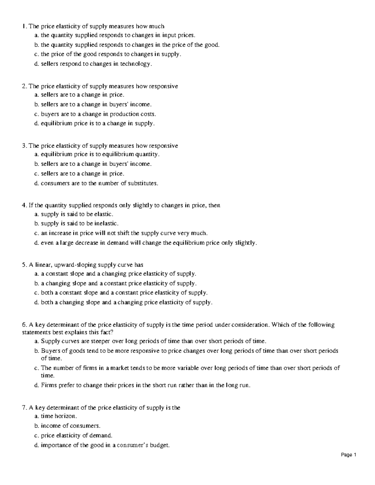 Sec 5.2 MC The Elasticity of Supply The price elasticity of supply