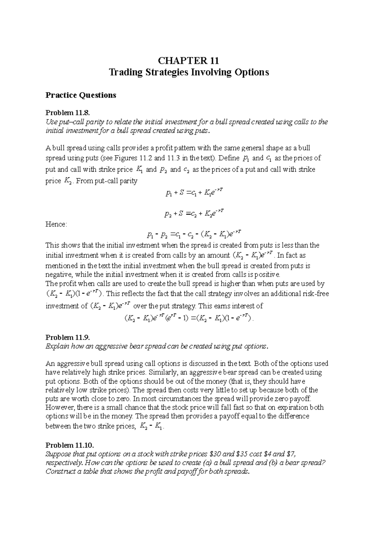 Hull Fund 8e Ch11Problem Solutions - CHAPTER 11 Trading Strategies ...