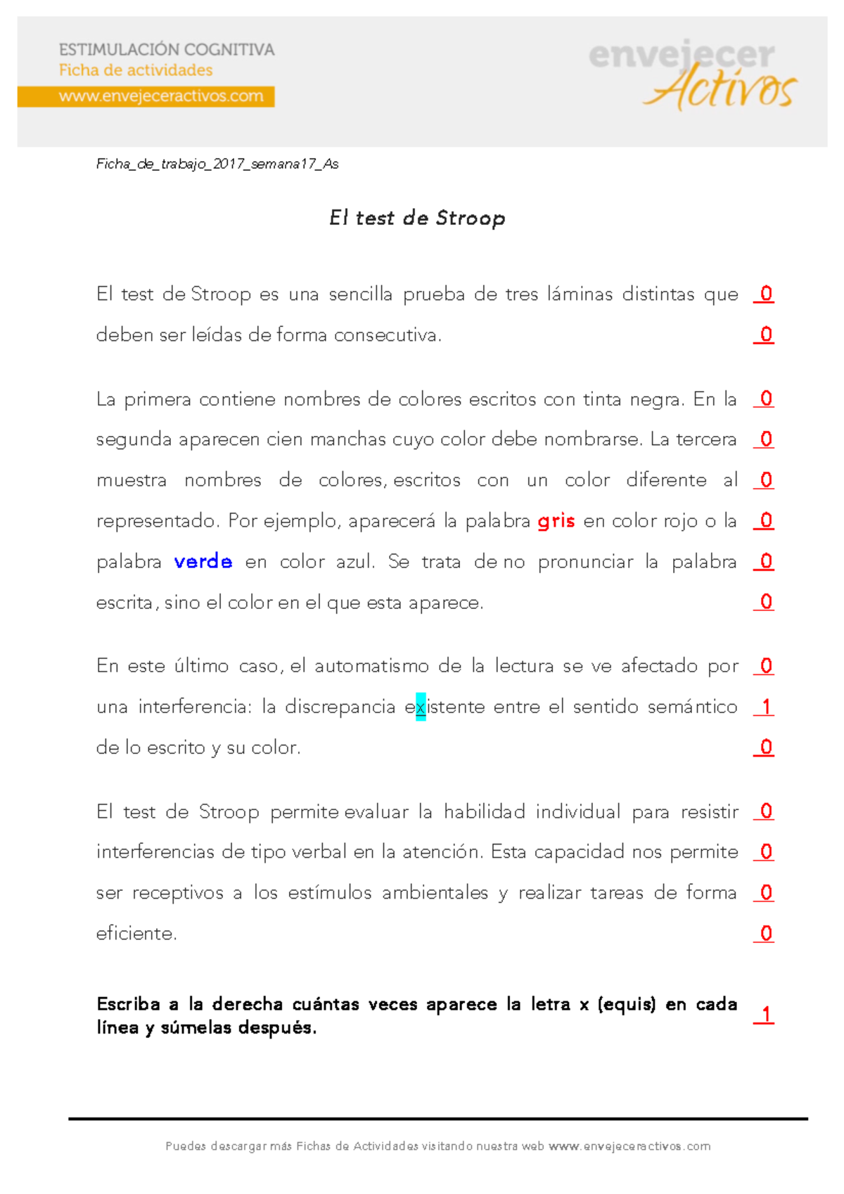 Ficha De Trabajo Stroop Fichadetrabajo2017semana17as ठ⃚ ठ⃚ El Test De Stroop El Test De 3657