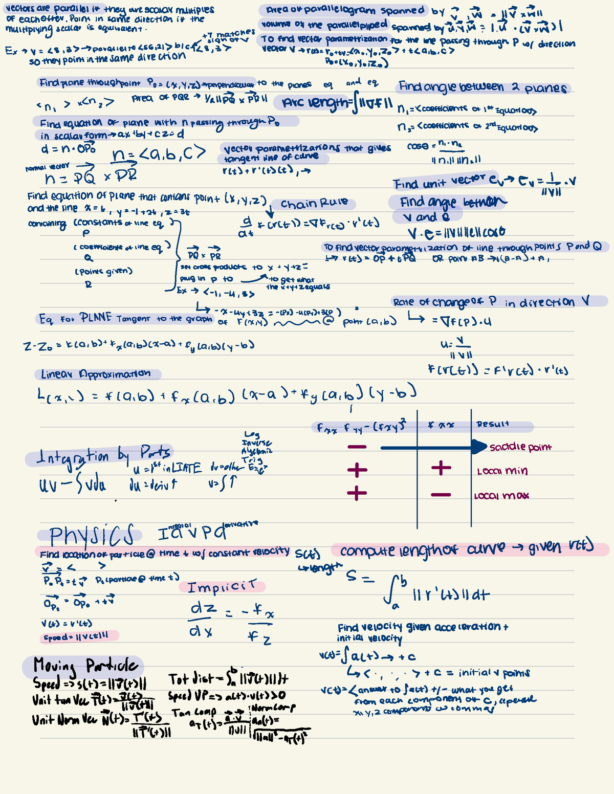 Math 20 C Final - Math 20c Lecture Notes - Vectors Are Parallel If They 