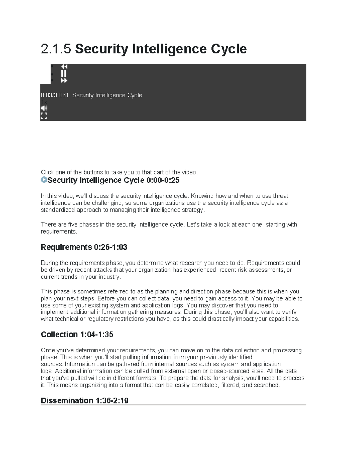 2.1.5 Security Intelligence Cycle Video Script - 2.1 Security ...