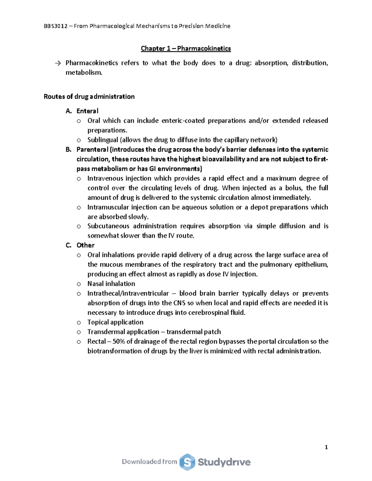 Chapters summary - Chapter 1 – Pharmacokinetics → Pharmacokinetics ...