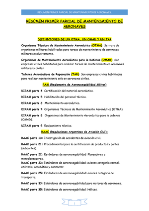 Res men Primer Parcial DE Mantenimiento DE Aeronaves RES MEN