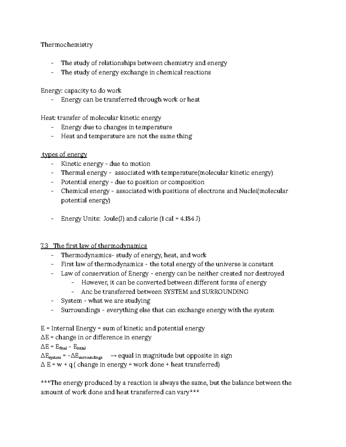 Chapter 7 -Thermochemistry - Thermochemistry The study of relationships ...