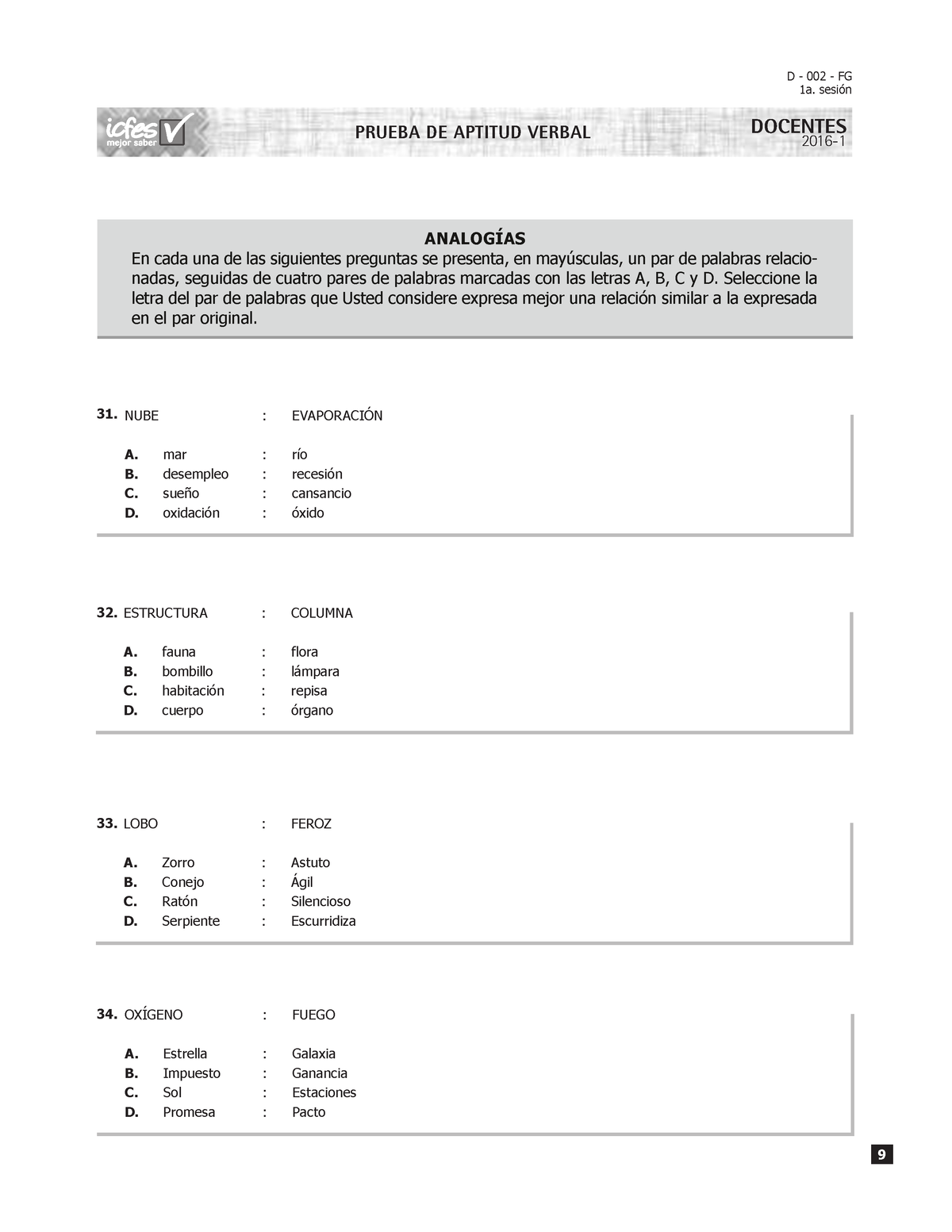 Prueba Aptitud Verbal 2016 - 1a. Sesión PRUEBA DE APTITUD VERBAL ...