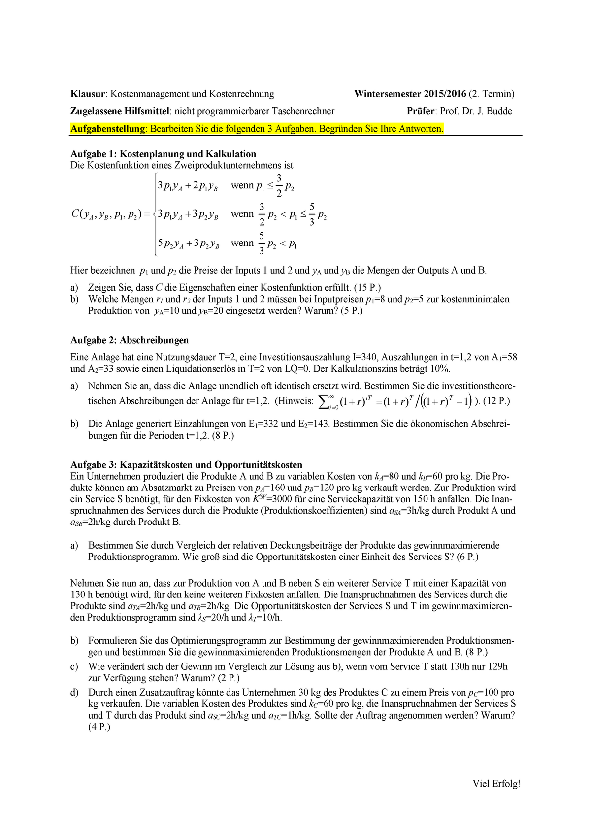 Klausur 22 März Wintersemester 2015/2016, Fragen - Klausur ...