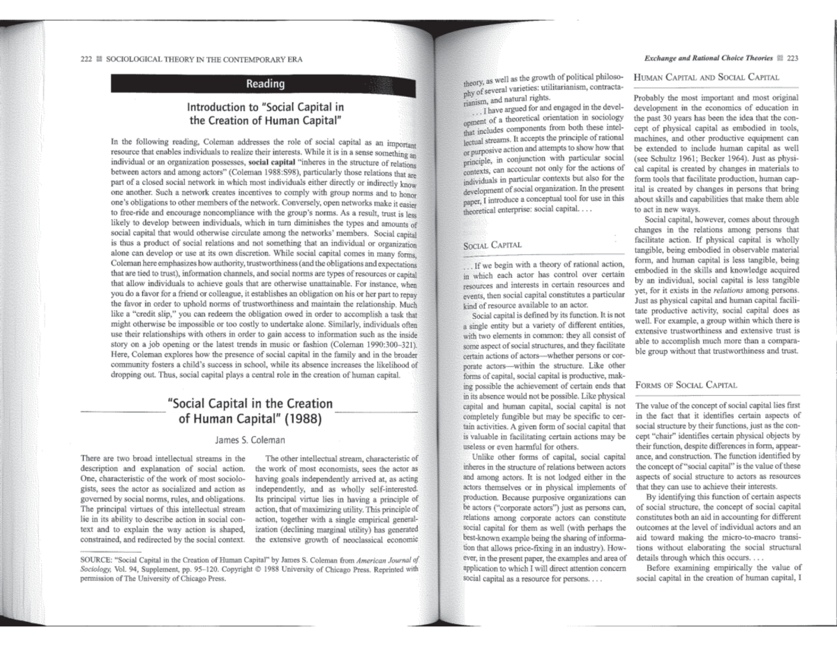 James Coleman Social Capital in the Creation of Human Capital - Social ...