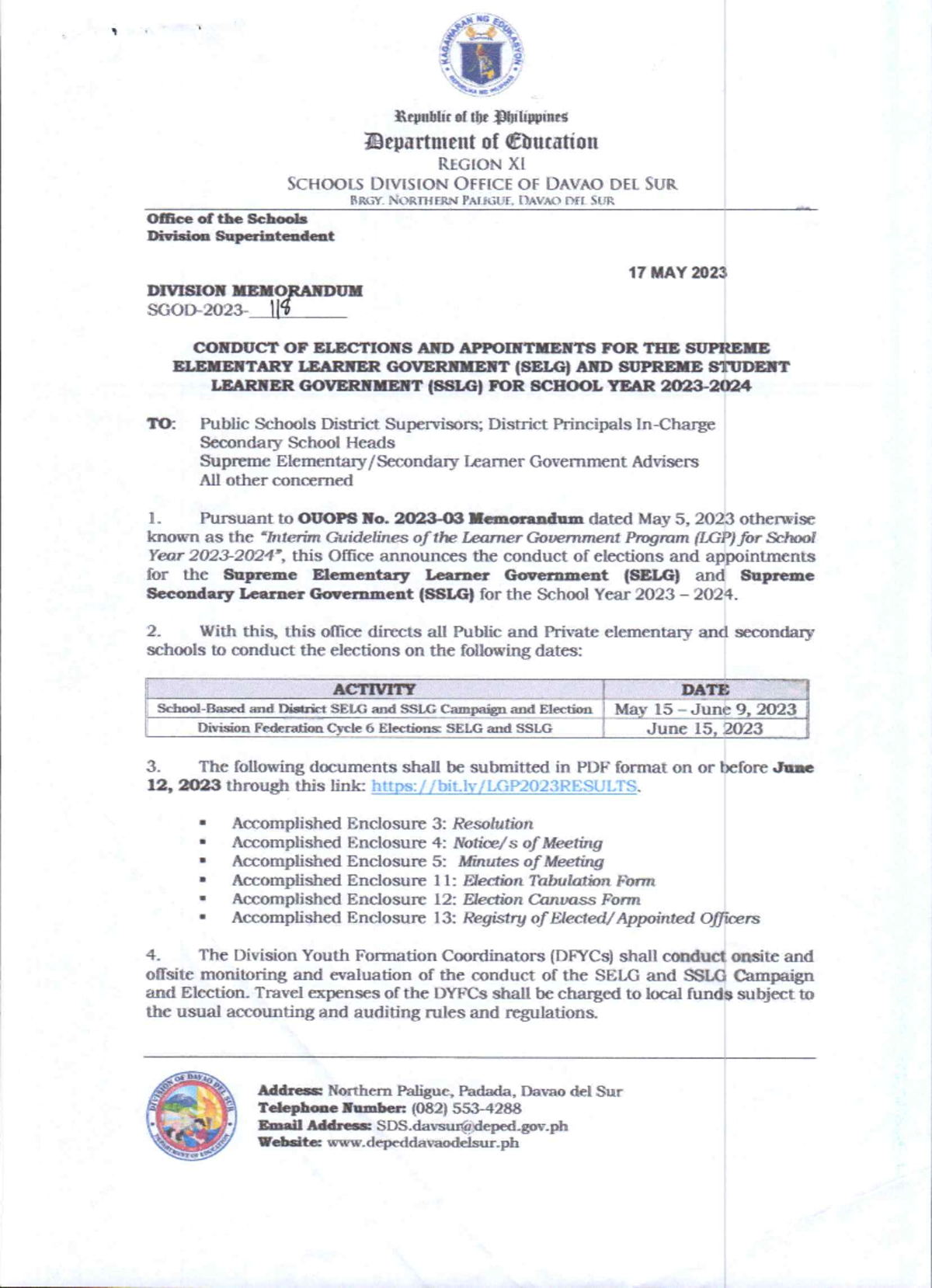 DM SGOD 2023 118 Conduct OF Elections AND Appointments FOR THE Supreme ...