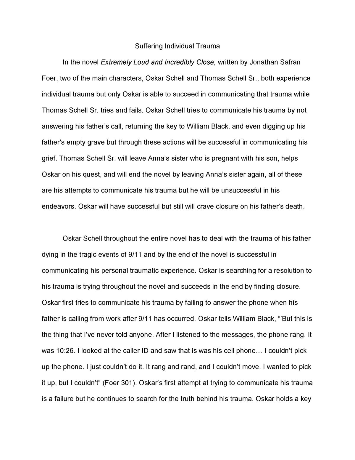 Extremely Loud And Incredibly Close Theme Essay