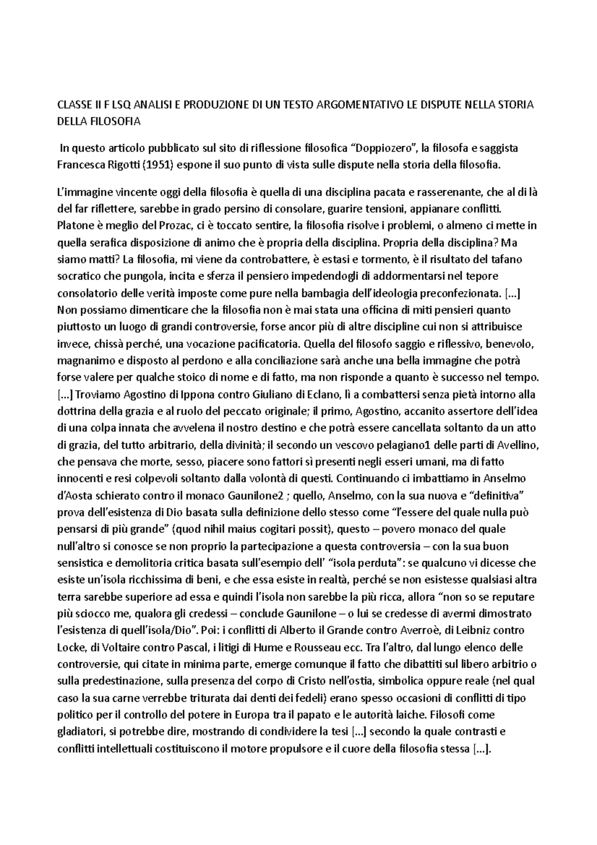 Filosofia - CLASSE II F LSQ ANALISI E PRODUZIONE DI UN TESTO ...