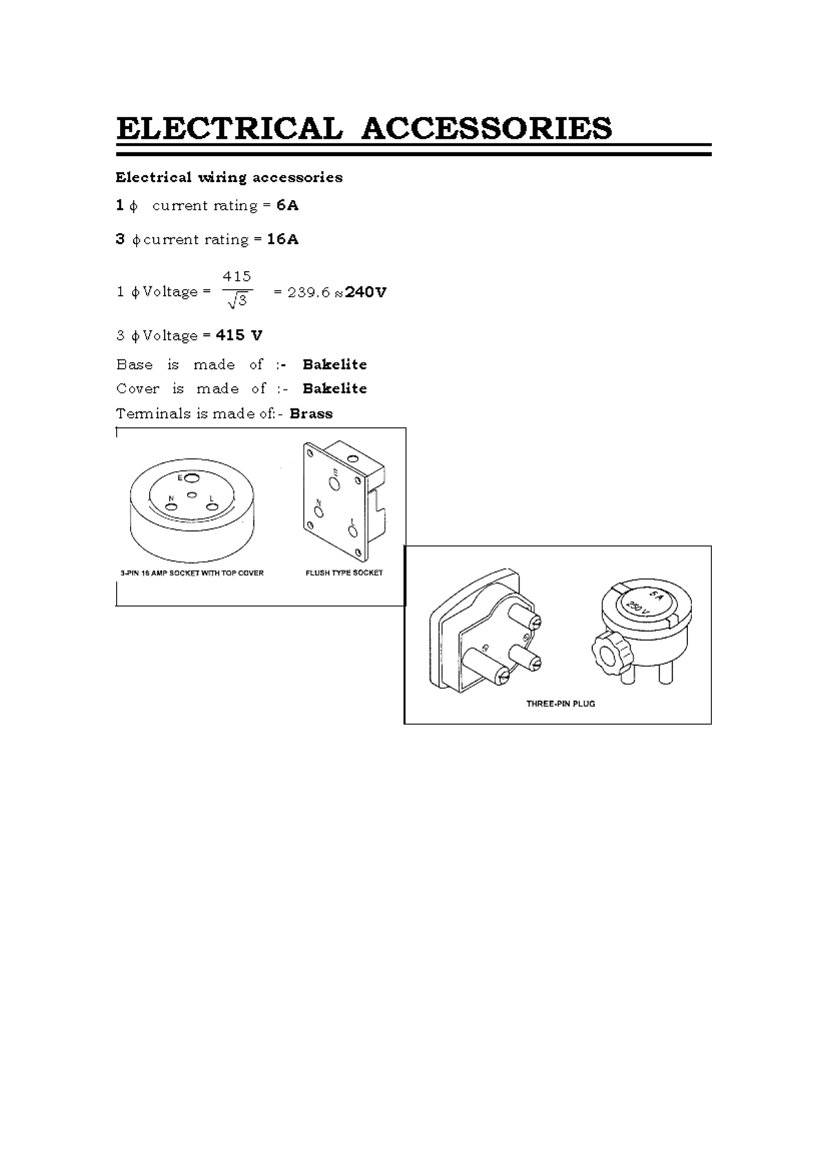 Electricalaccessories ELECTRICAL ACCESSORIES Electrical wiring accessories 1 current rating