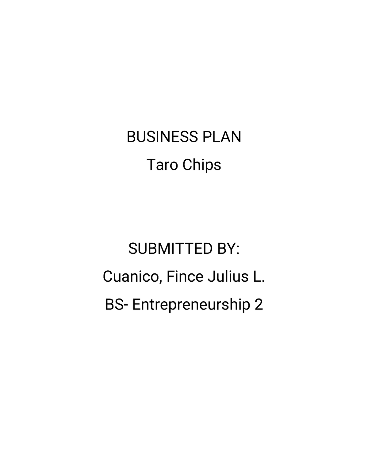 simple business plan taro chips