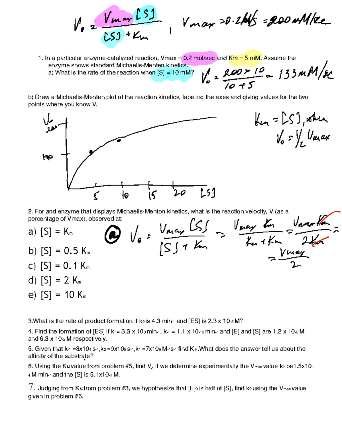 Biochemistry Practice Problems In a particular enzymecatalyzed