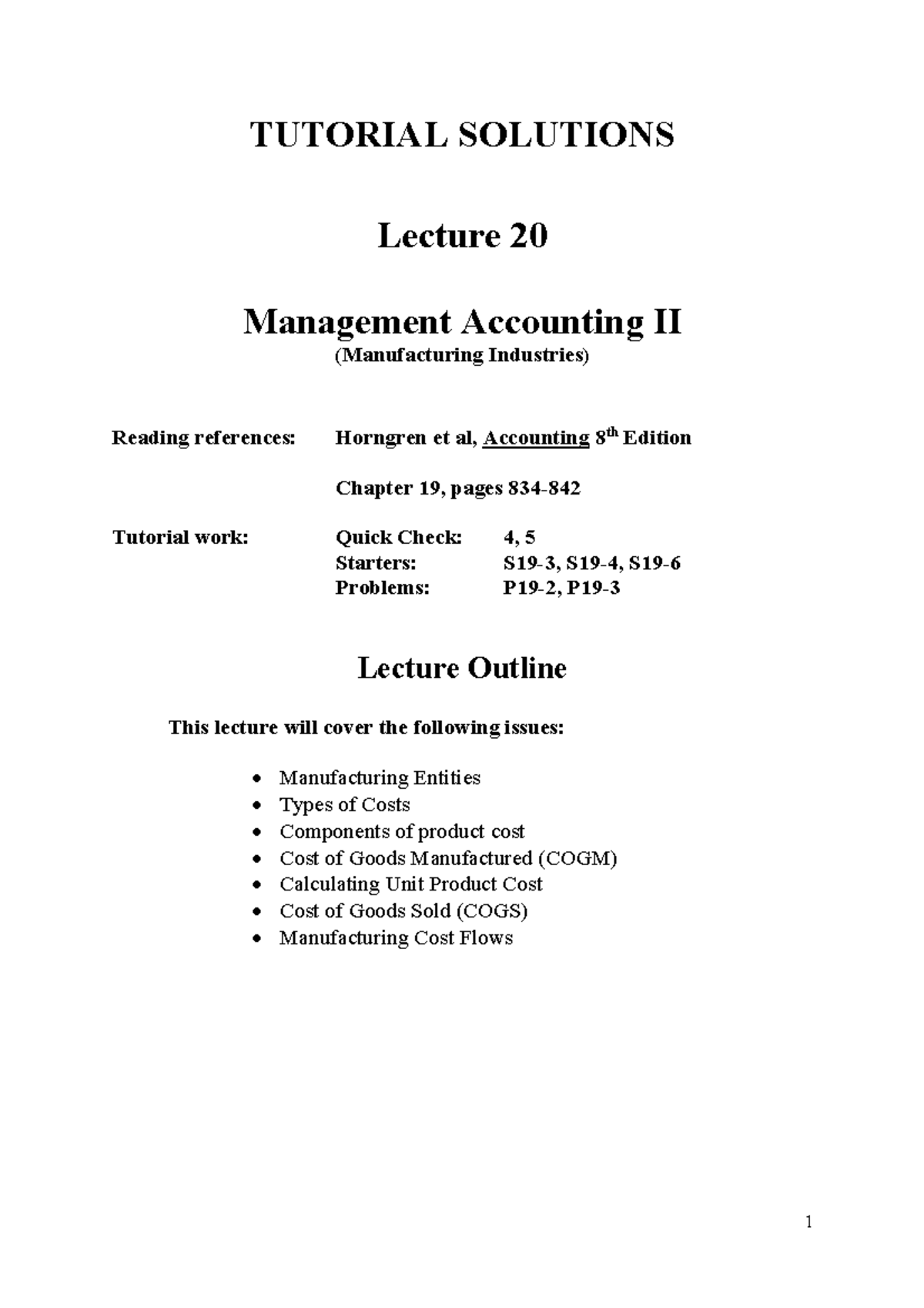 Lecture 20 Tutorial Solutions Tutorial Solutions Lecture 20 Management Accounting Ii Studocu Lecture 20 Tutorial Solutions Tutorial Solutions Lecture 20 Management Accounting Ii Studocu